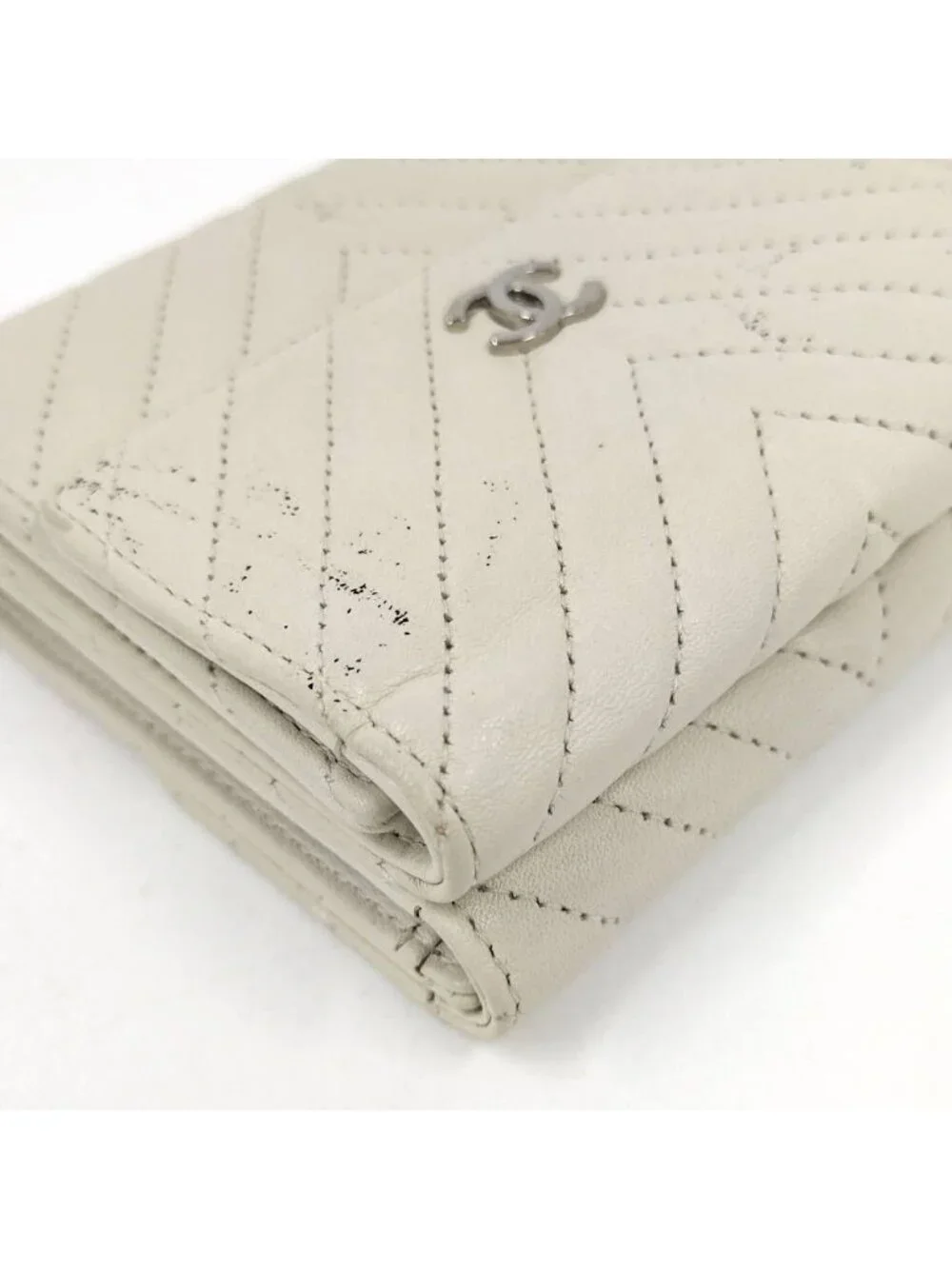 Chanel Chez Blanc Stitch Trifold Wallet Leather Ivory